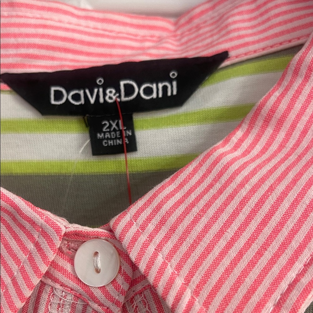 DAVI & DANI Women’s Striped Button Down Shirt in Green and Pink - Picture 2 of 9